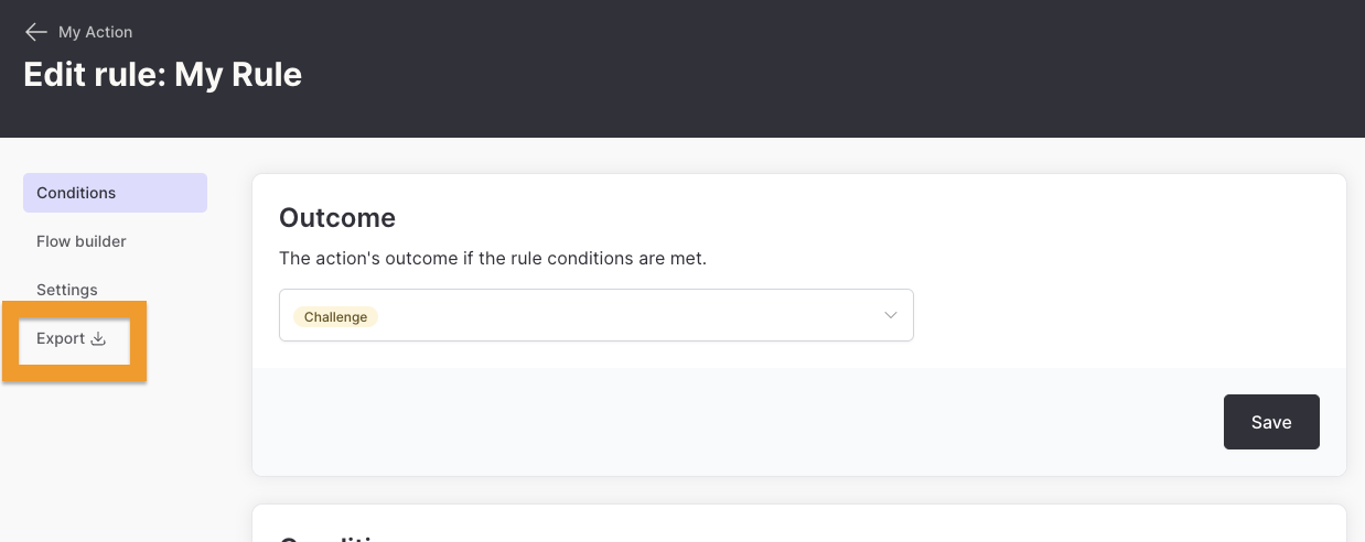 A screenshot showing the export rule json button
is