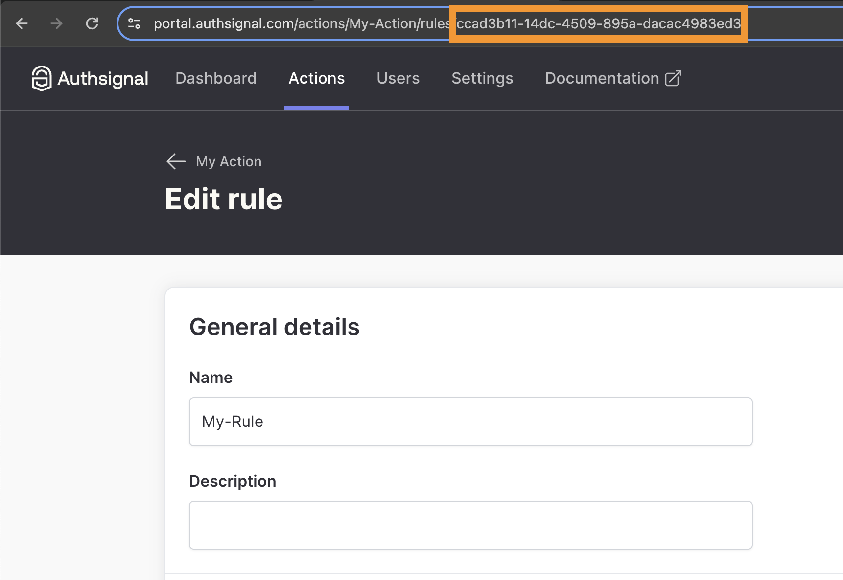 A screenshot showing an example of a rule's json
output