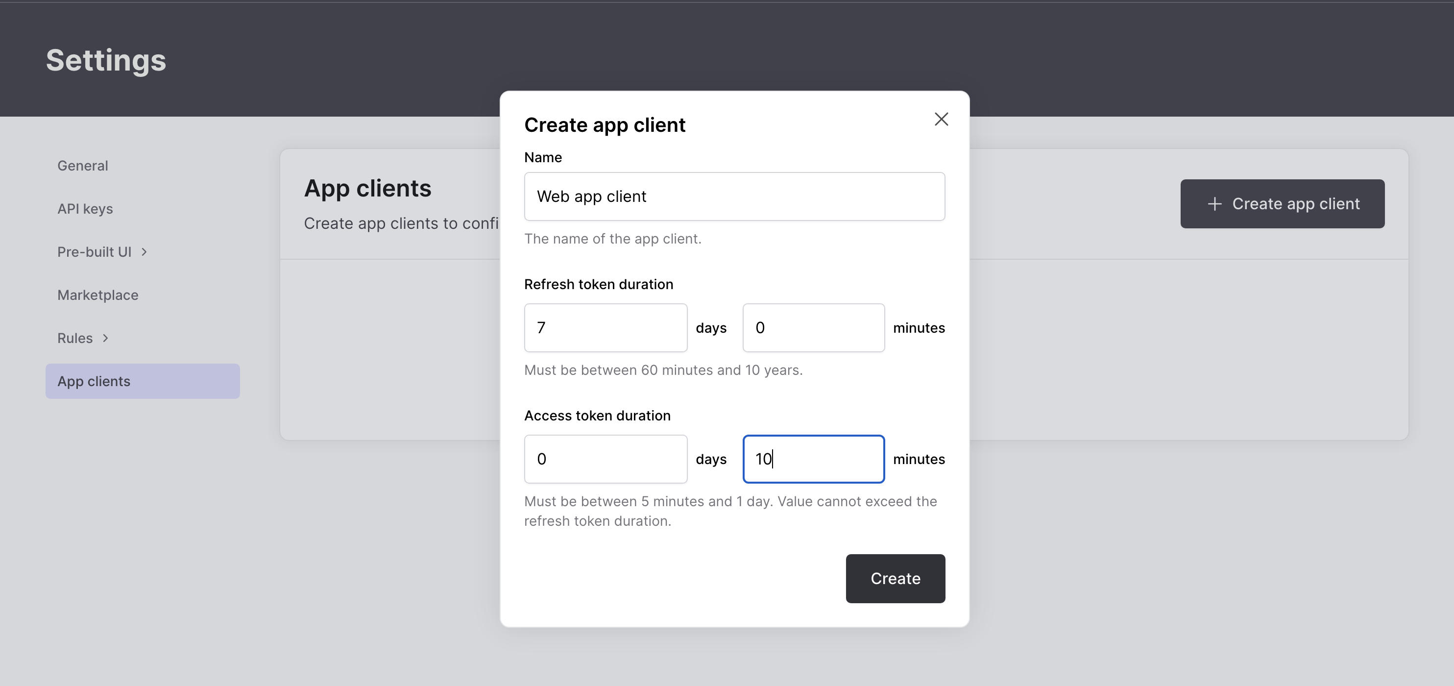Creating an app client
