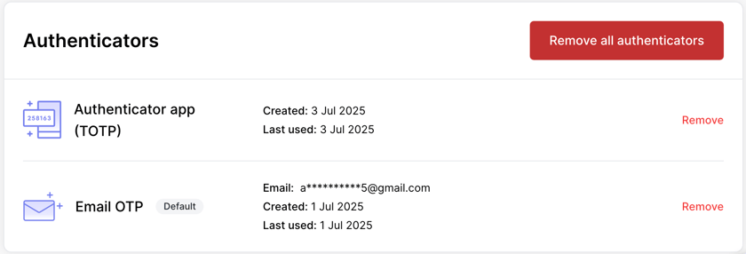 Auth Signal Removing authenticators - Authsignal