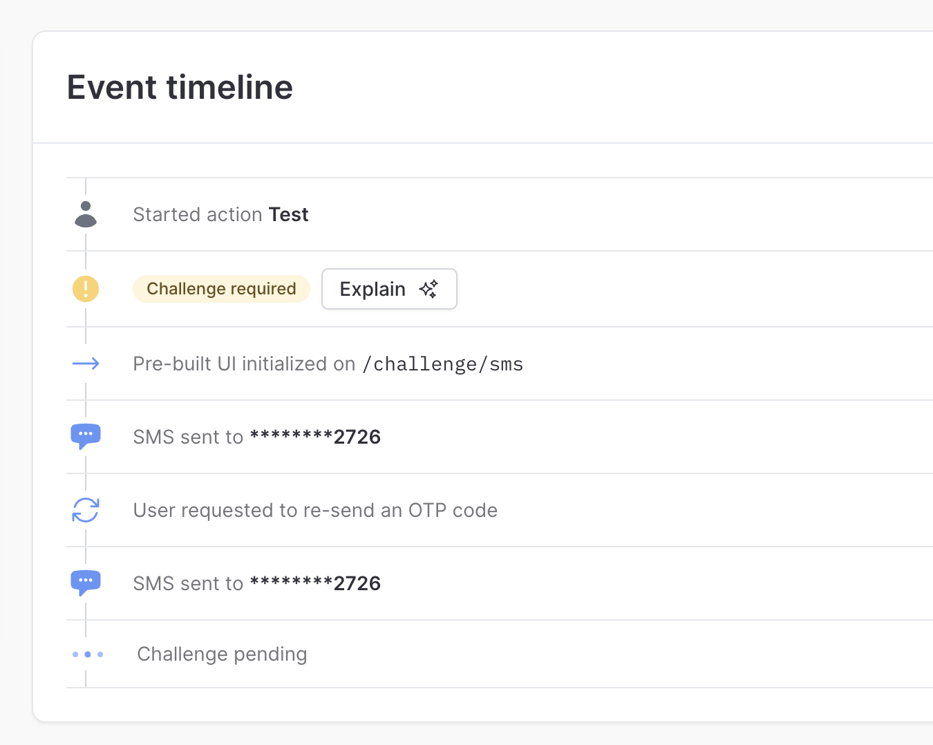 Event timeline showing an OTP re-send request