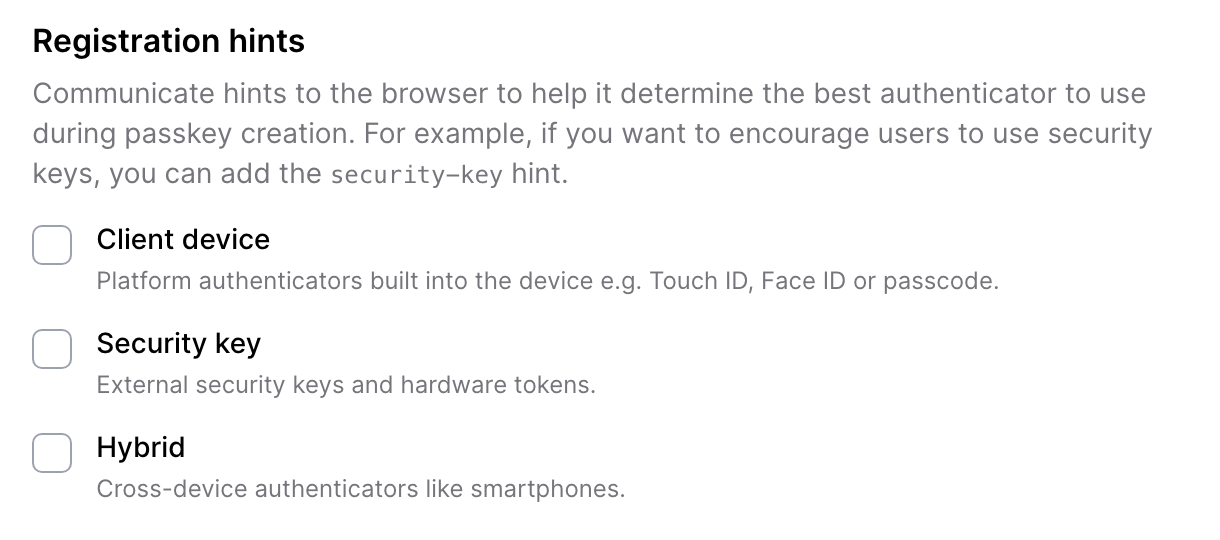Passkey registration hints