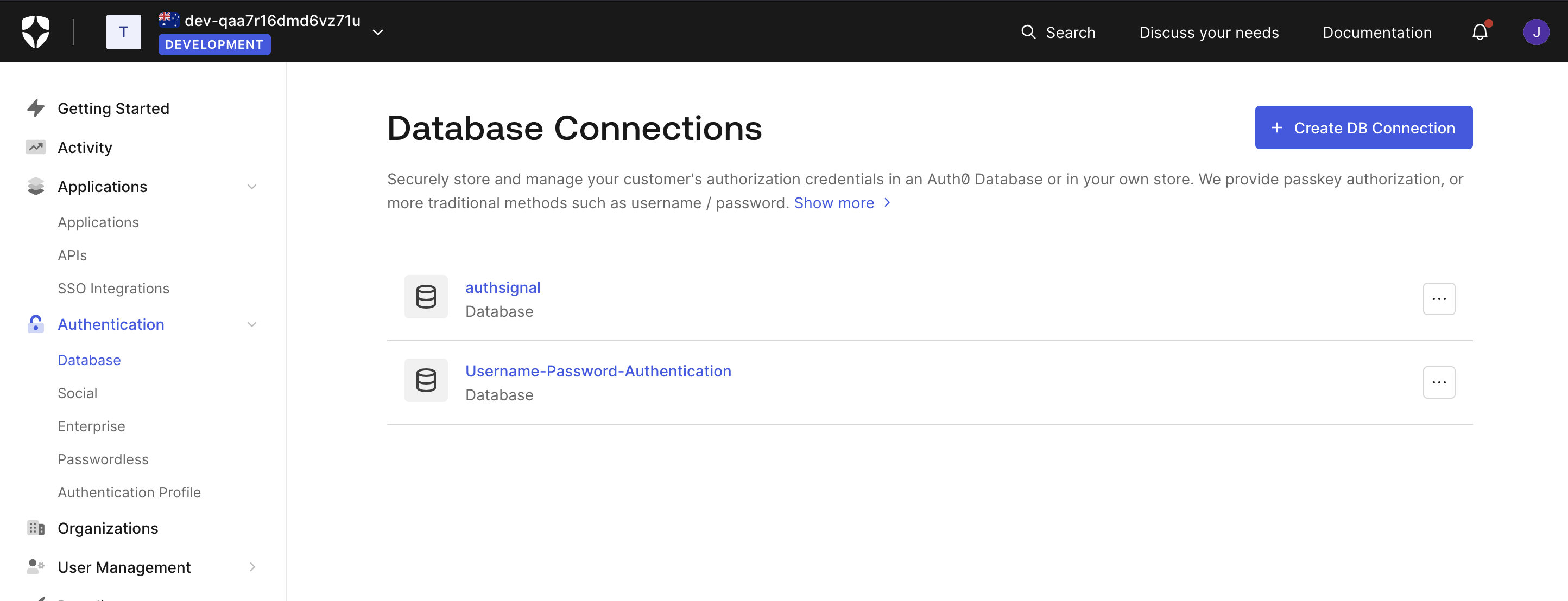 Create a new custom database connection.