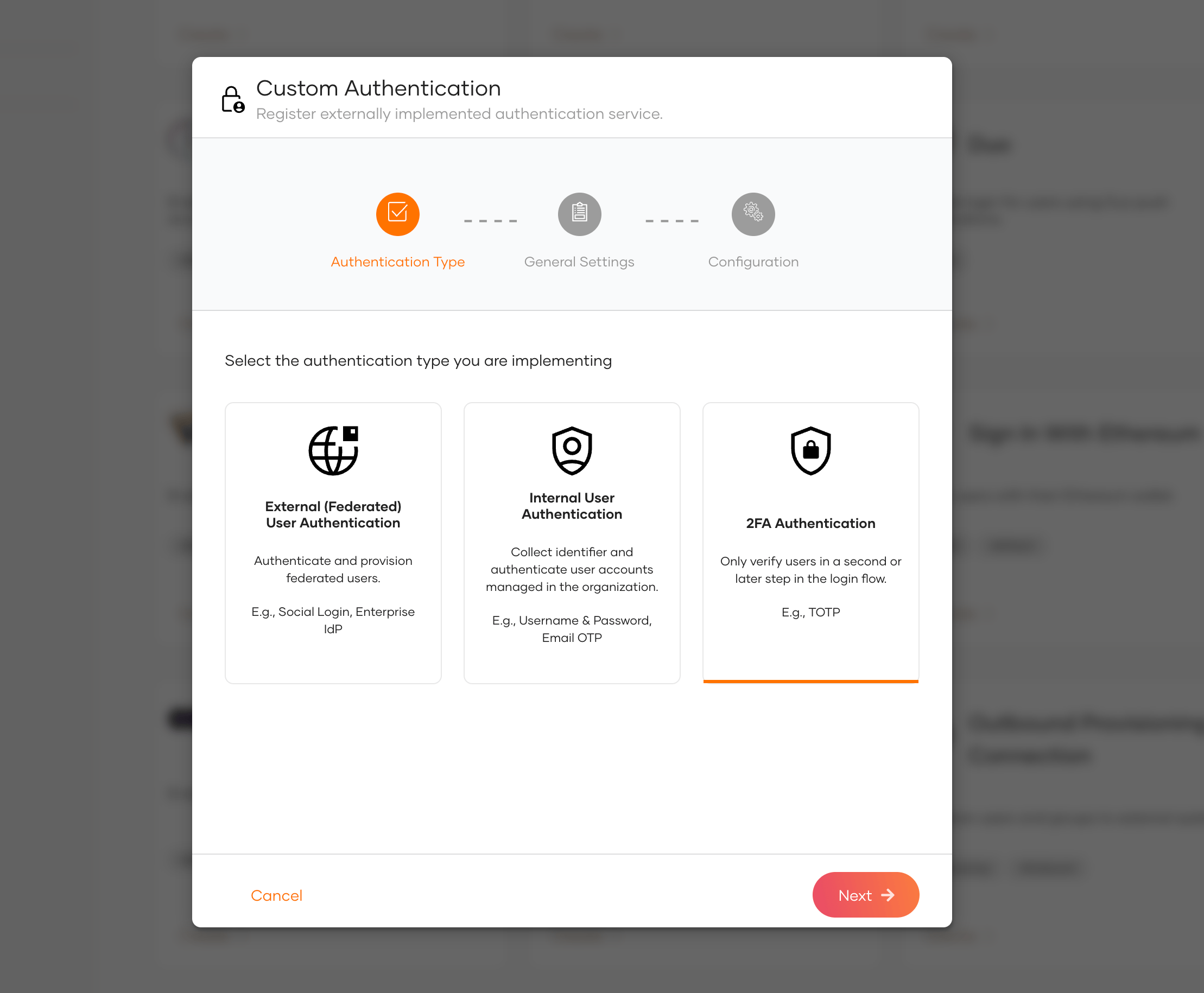 Select authentication type