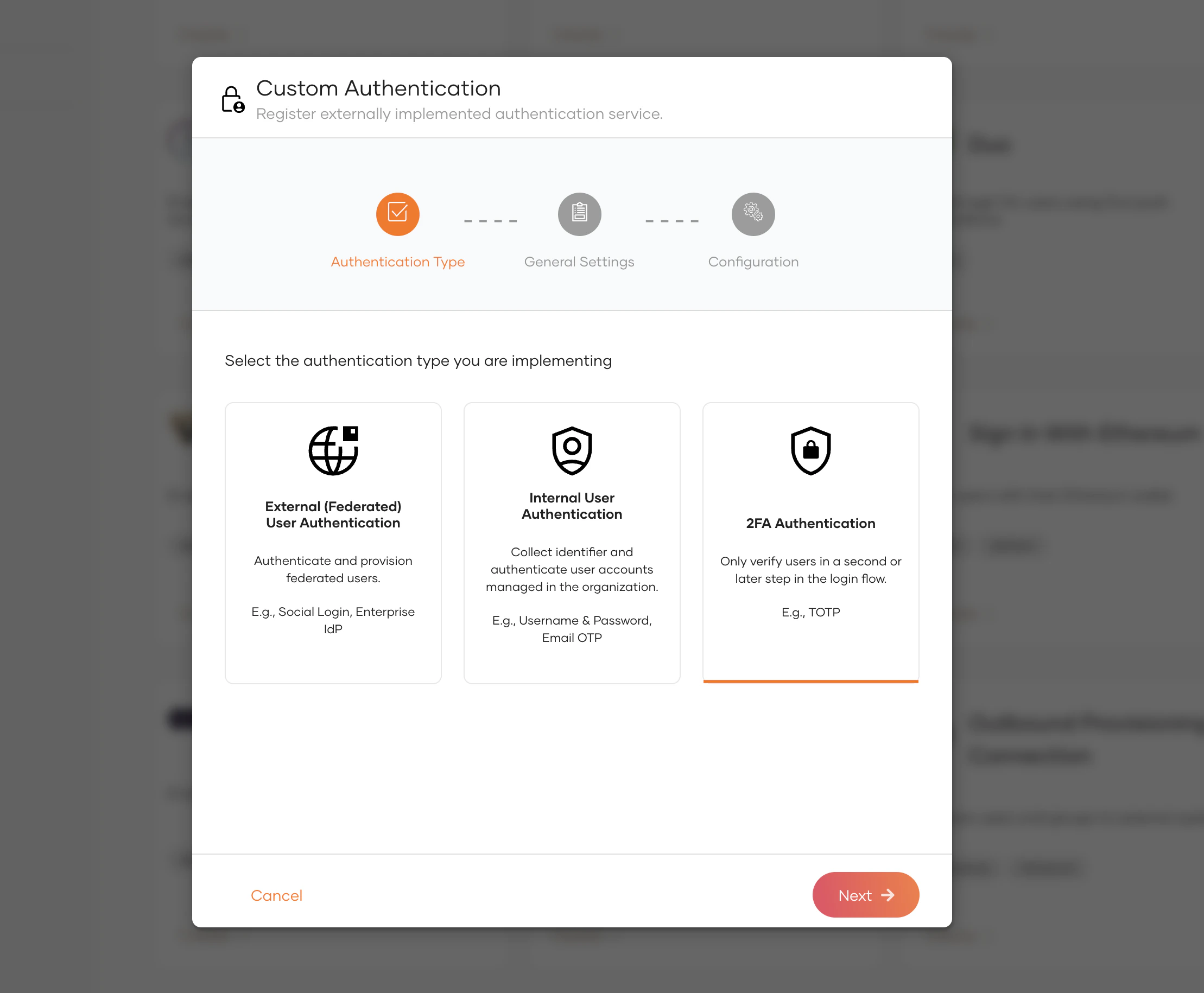 Select authentication type