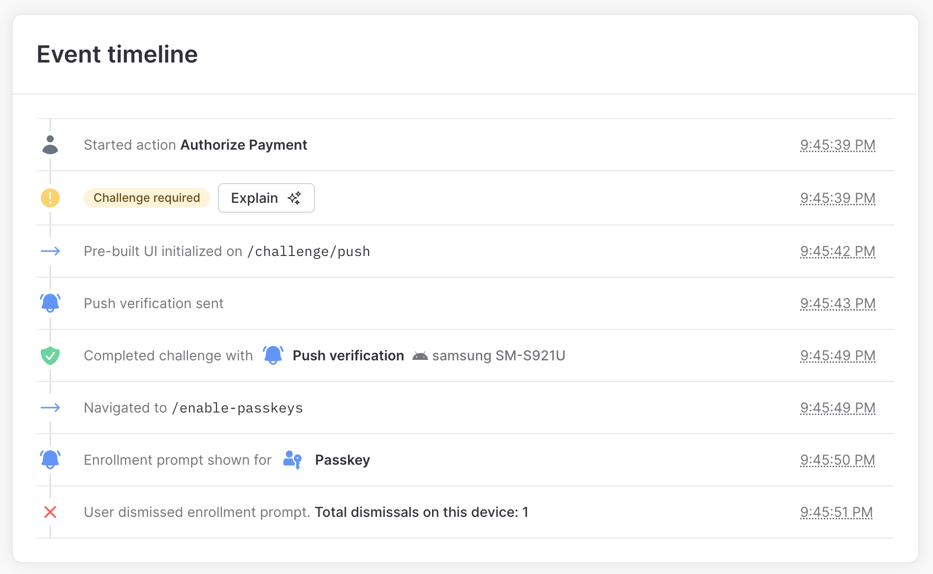 Device info on event timeline
