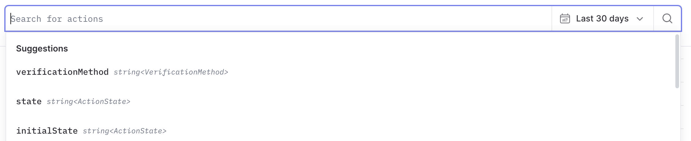 Advanced action search