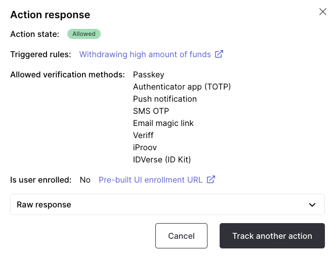Track a test action response 1