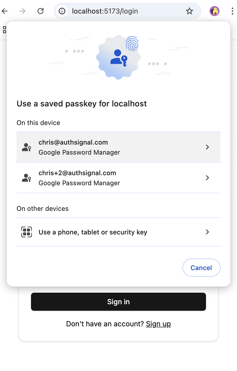 Multiple passkeys available for different accounts