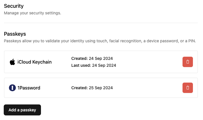 Display list of user's passkeys with credential manager icons