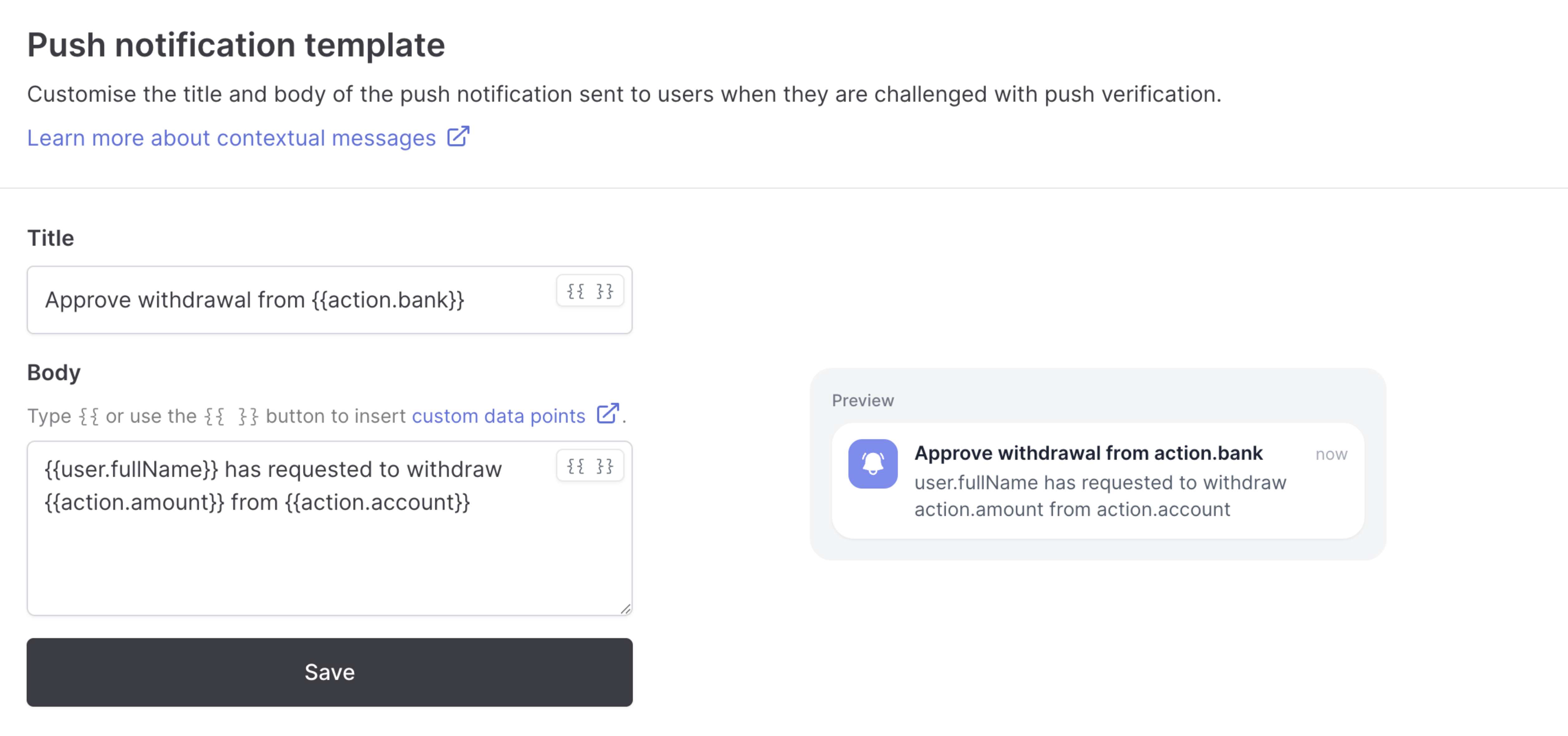 Push notification template editor