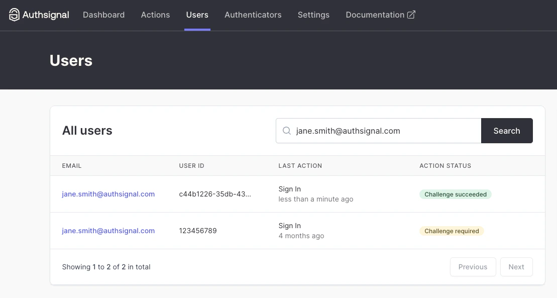Searching for a user by email address
