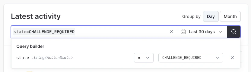 Search query that only shows uncompleted actions