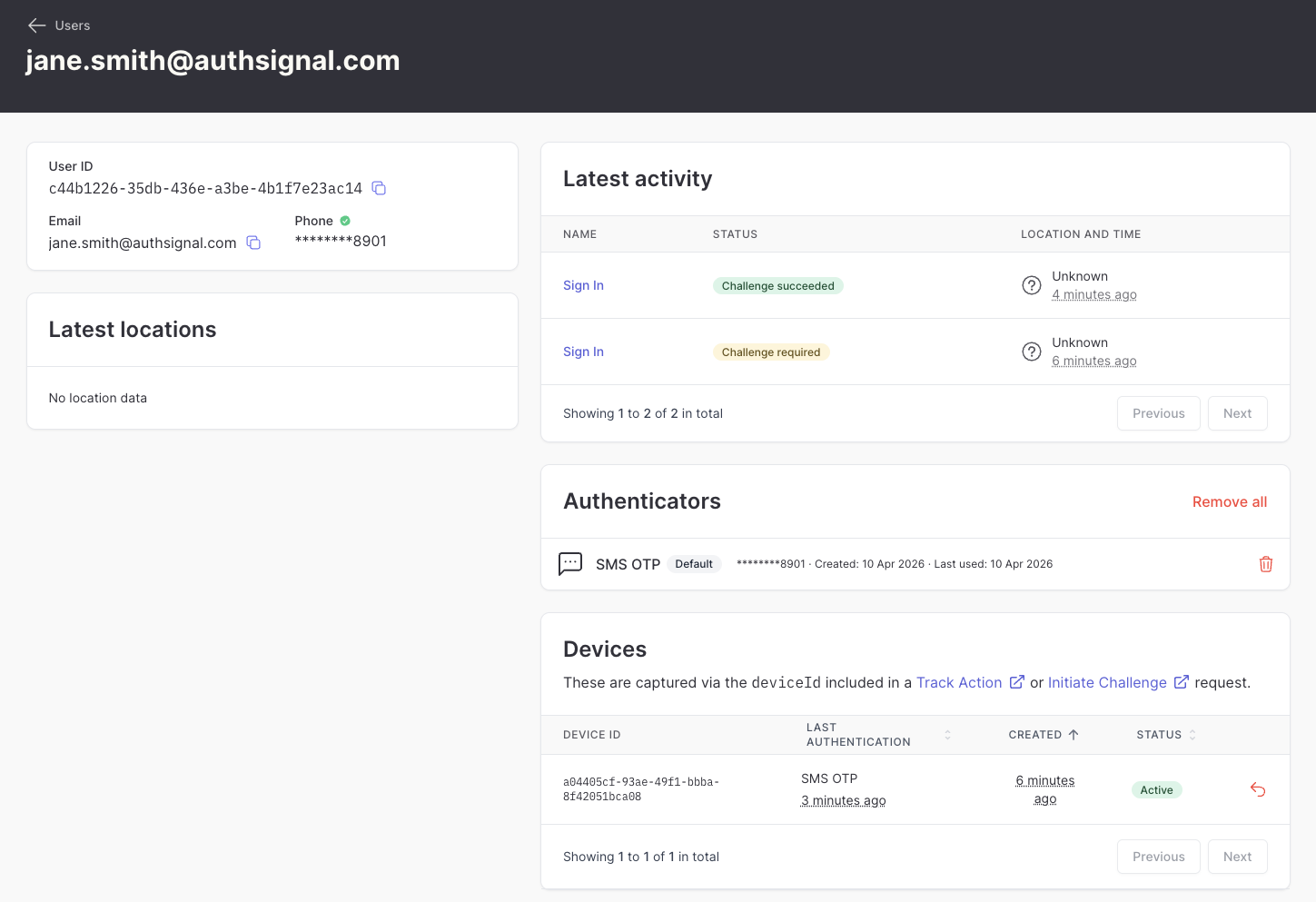 Resetting a user's authenticators - Authsignal