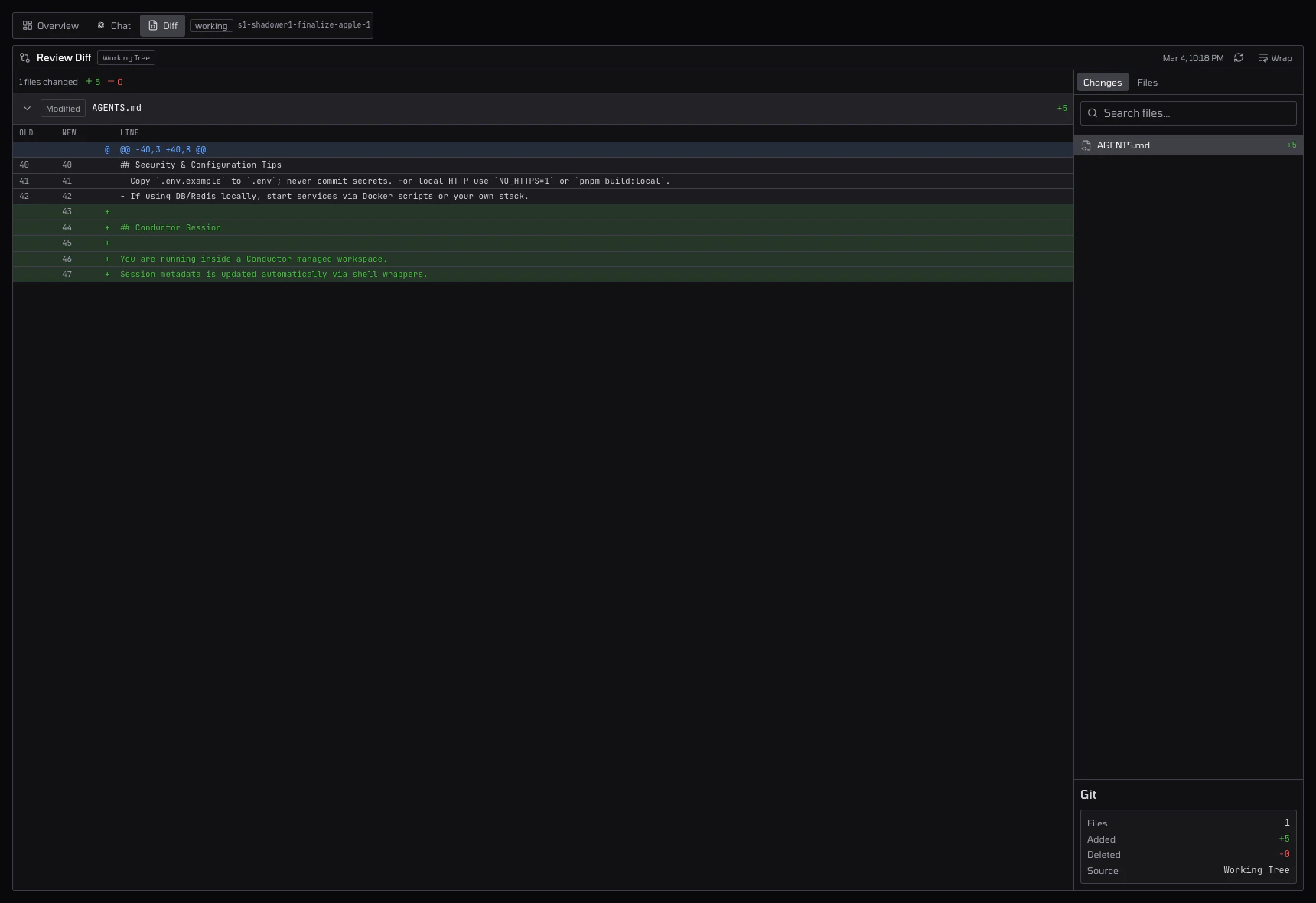 Conductor review diff view