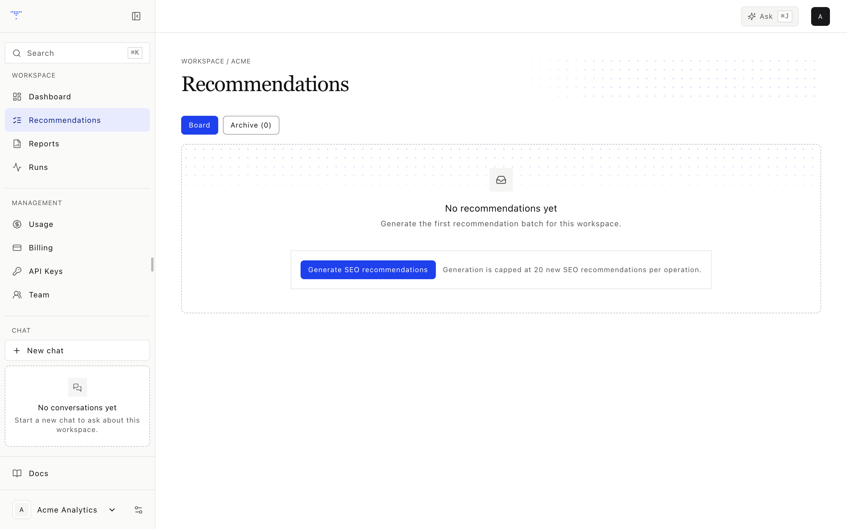 Recommendations grouped by lifecycle status.