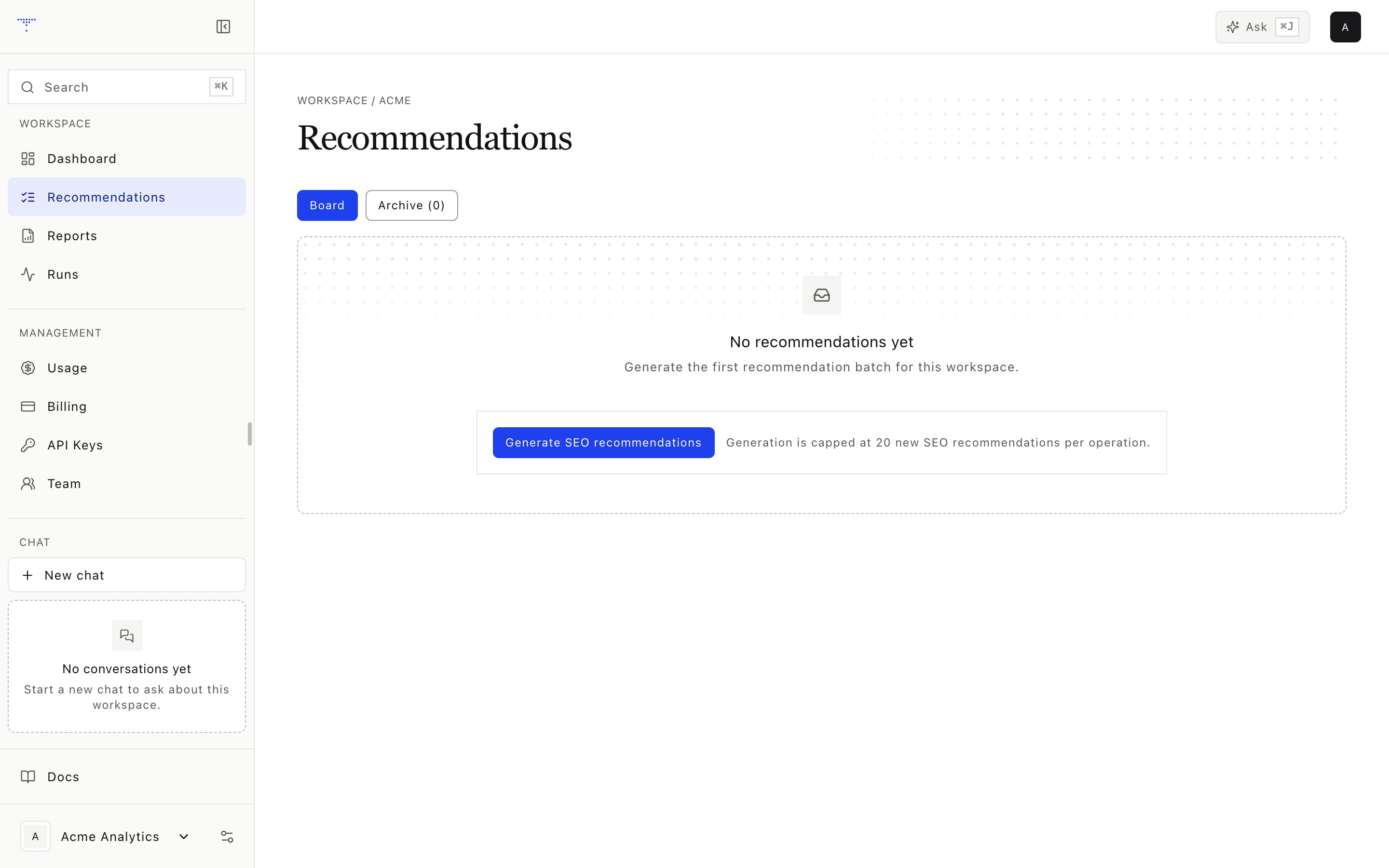 Recommendations grouped by lifecycle status.