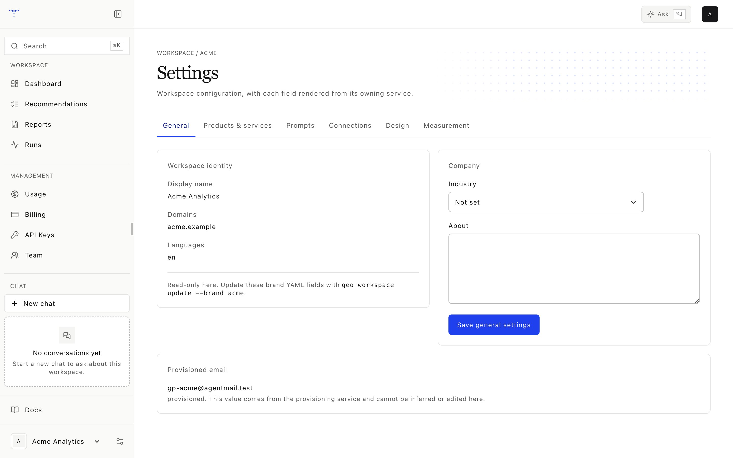 Workspace settings.