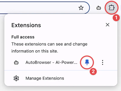 Pin the AutoBrowser extension