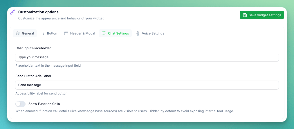 Widget Chat Settings Tab