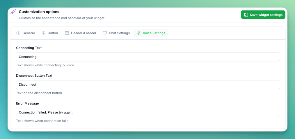 Widget Voice Settings Tab