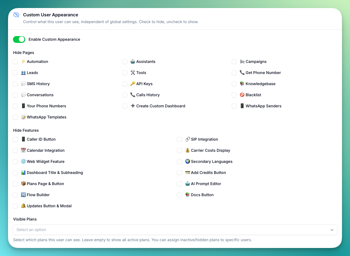 Custom User Appearance