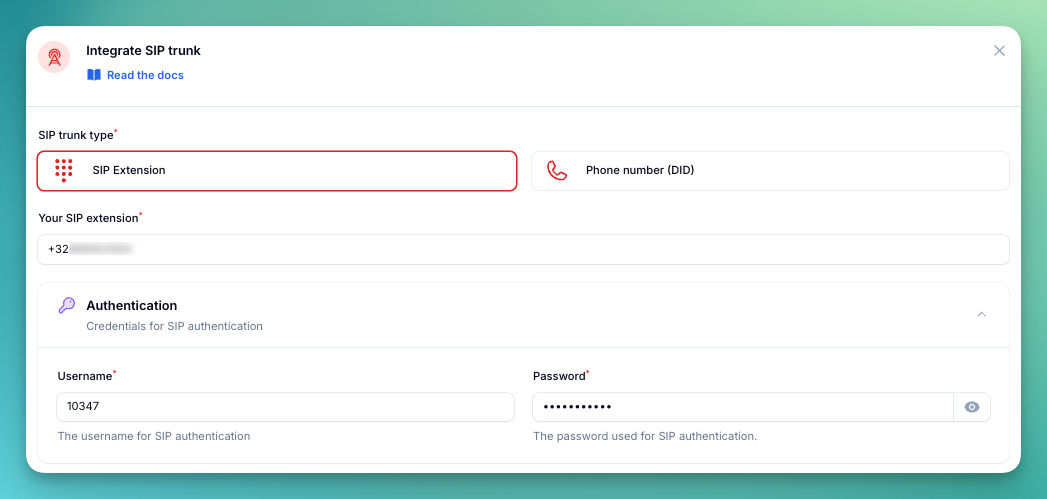 Fill in SIP integration details