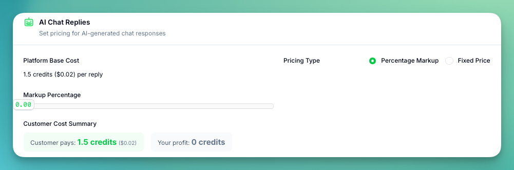 AI Chat Replies - Percentage Markup