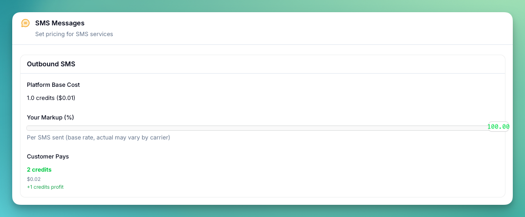 SMS Messages pricing configuration