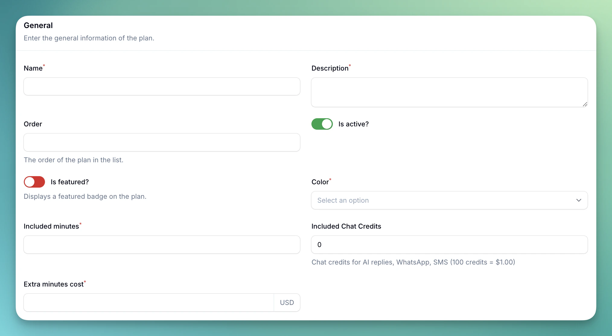 Plan Creation Form