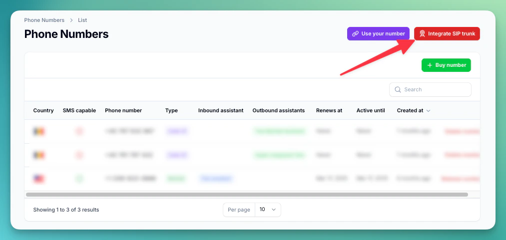 Import number via SIP trunk