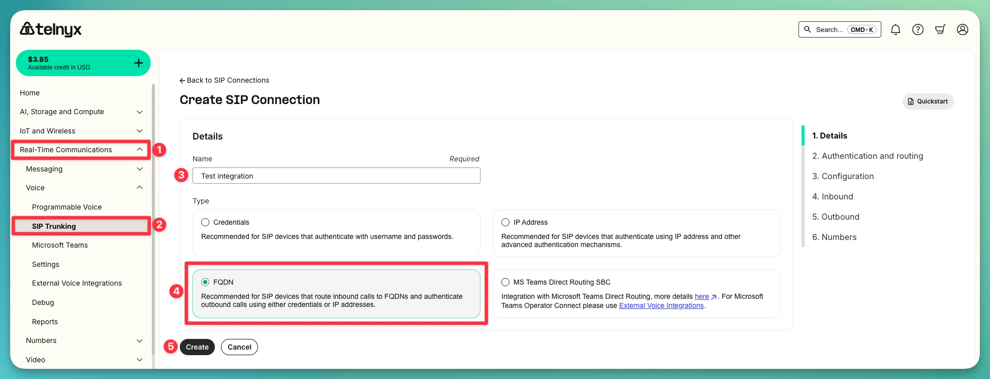 Create SIP Connection in Telnyx