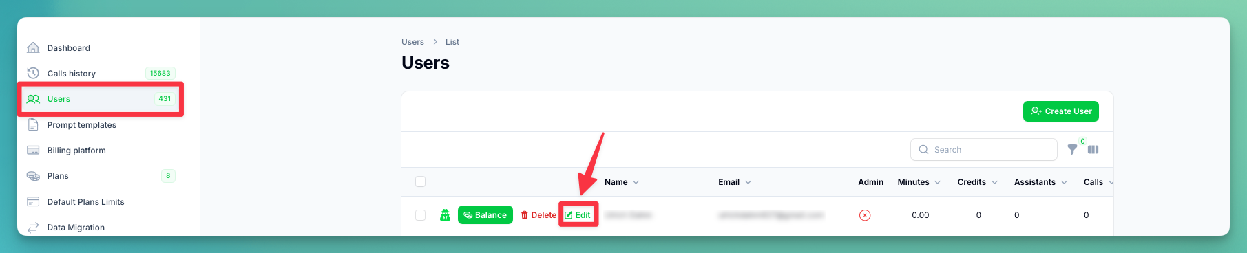 Users Table Interface