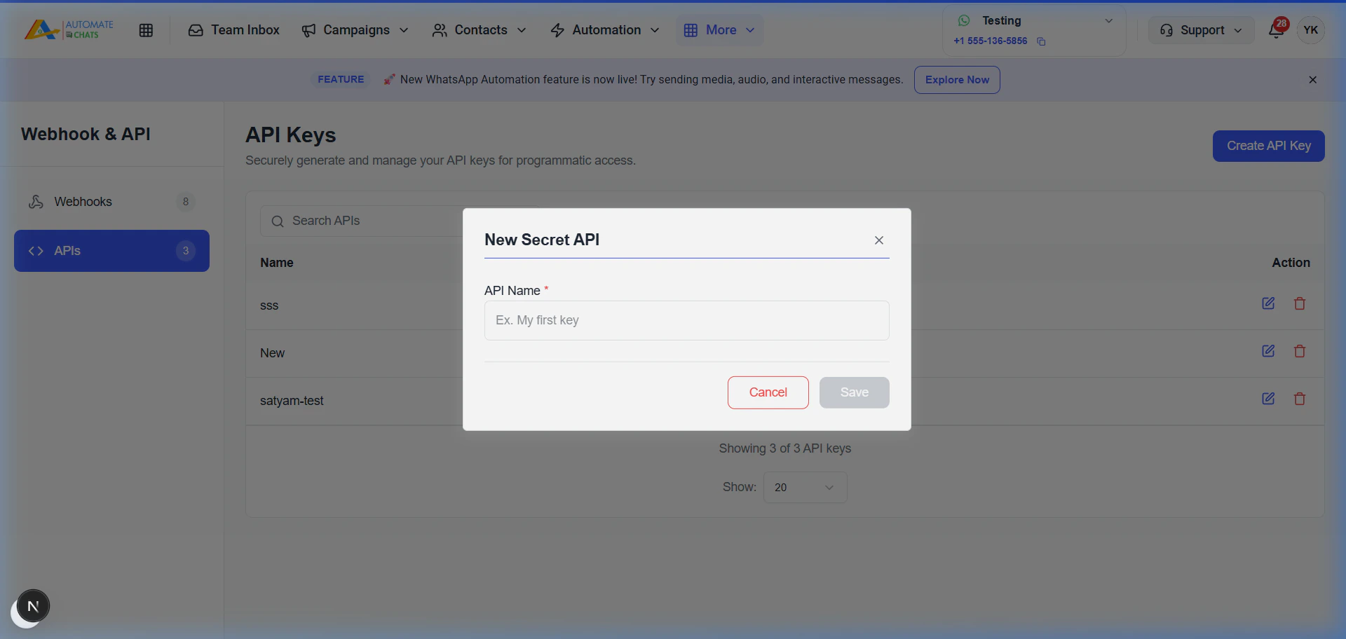 Create API Key Modal