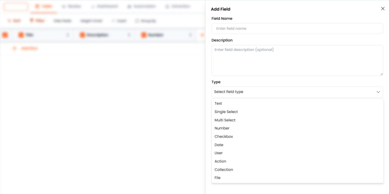 Field type dropdown options