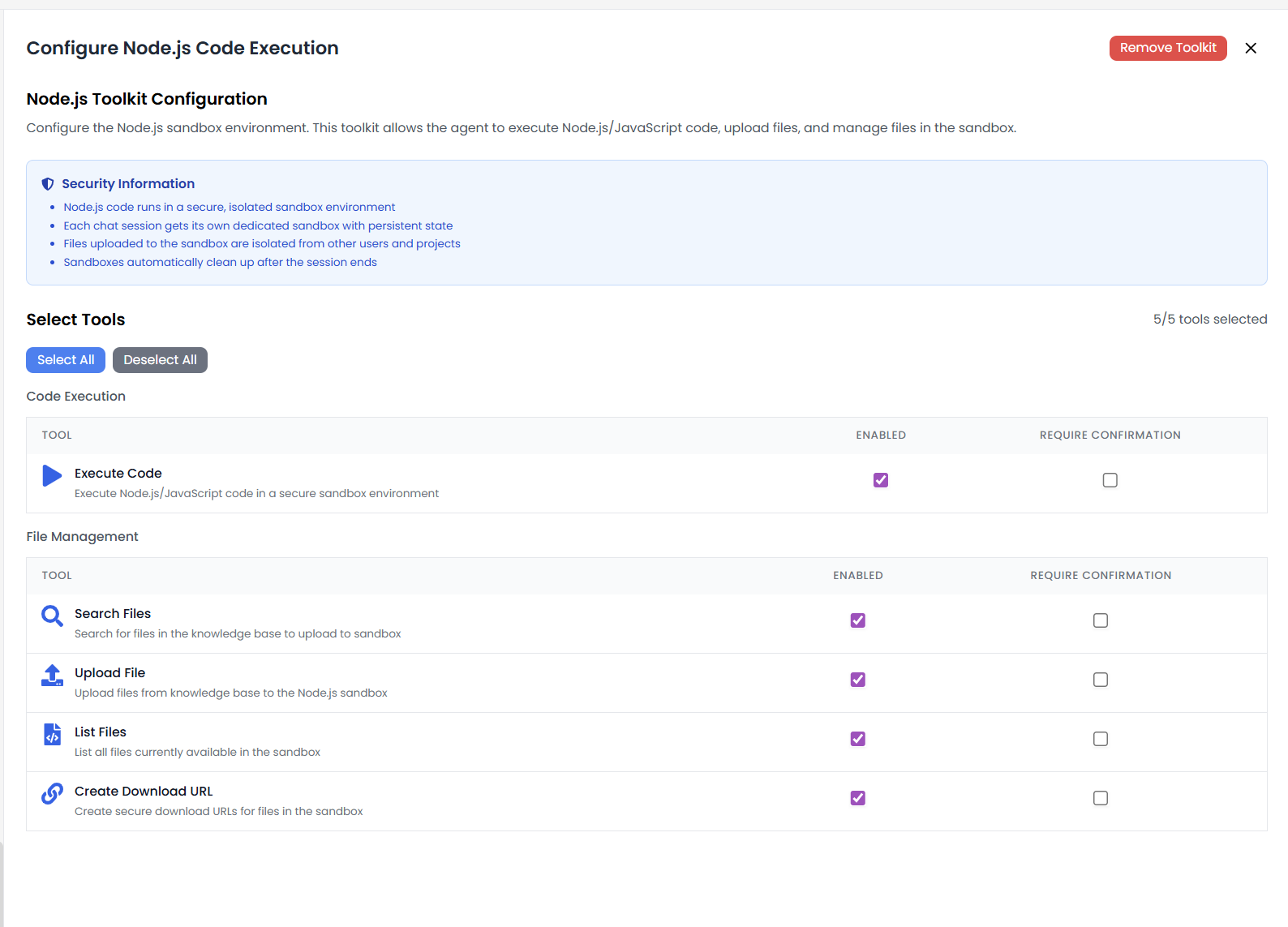 Node.js Toolkit Configuration Panel