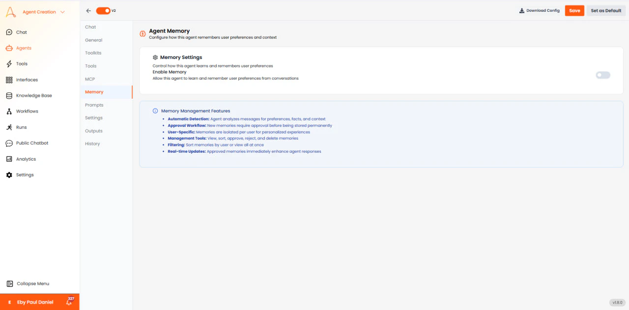 Agent Memory Configuration