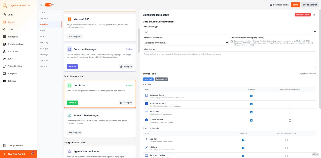 Database toolkit configuration with data source settings