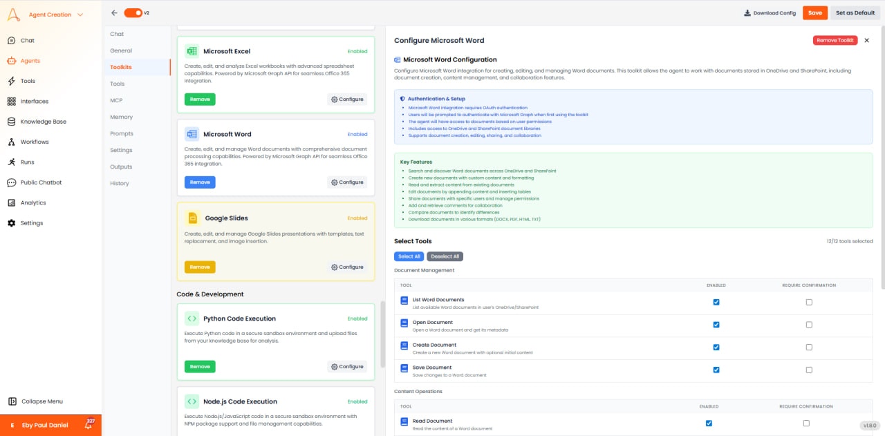 Microsoft Word configuration with authentication and document management tools