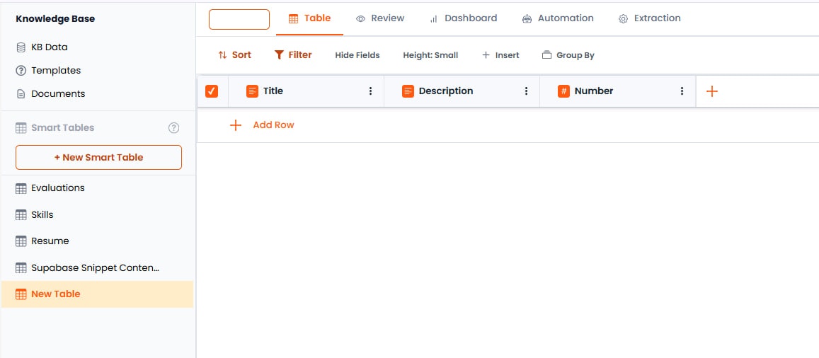 KB Data section showing list of Smart Tables