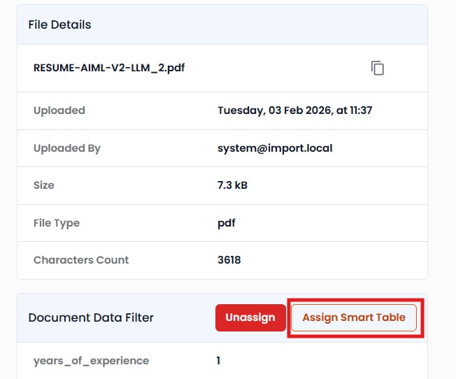 Document settings with Smart Table assignment