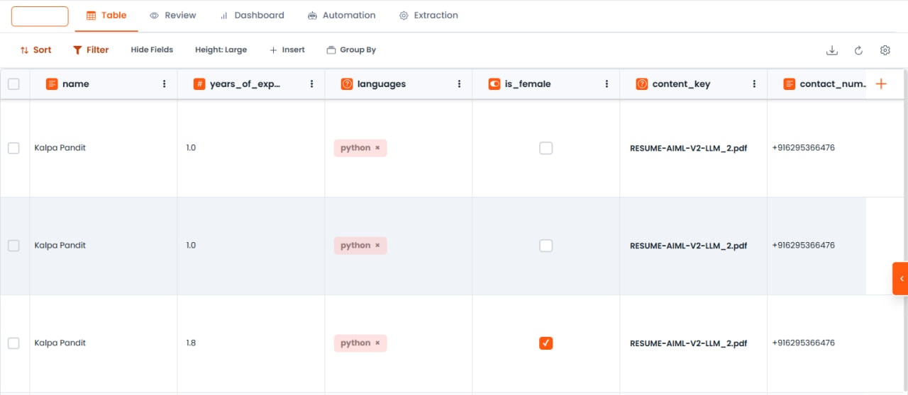 Collection field in Resume table