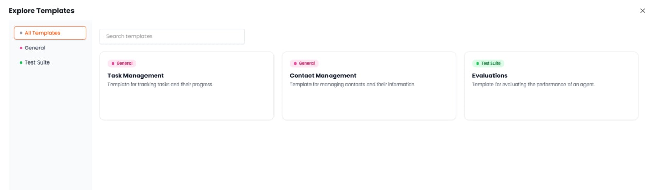 Template selection dialog
