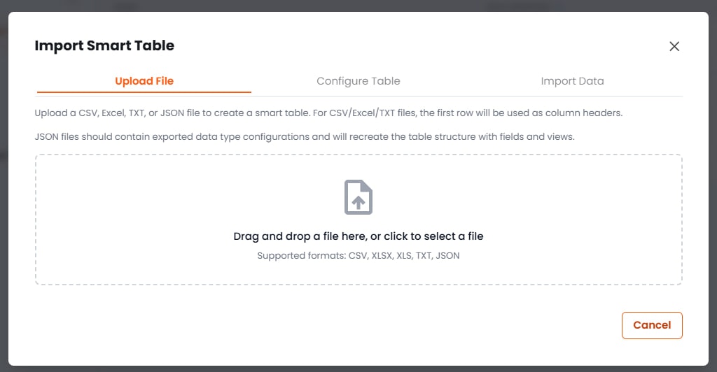 CSV import interface