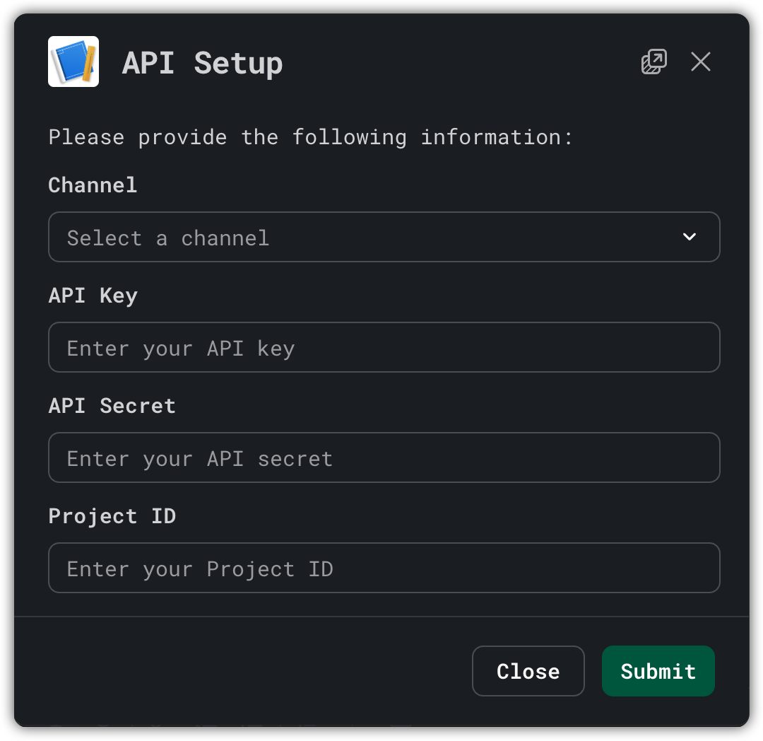 Slack Setup Command Popup