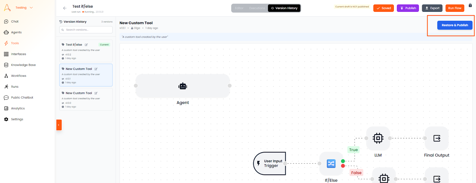 Restore and Publish a Previous Version in Tools.
