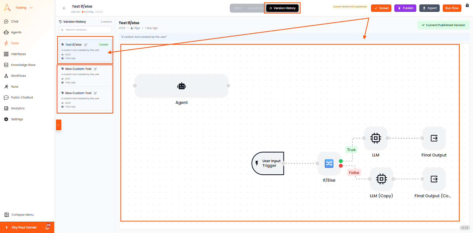 Version History in Tools.
