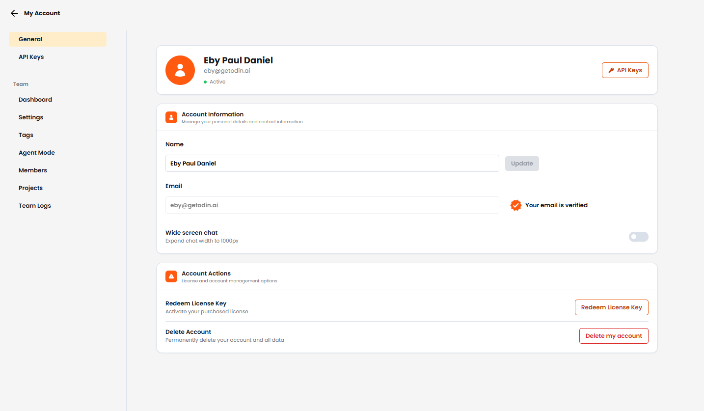 General Tab Interface