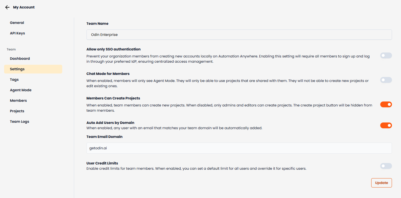 Settings Tab Interface