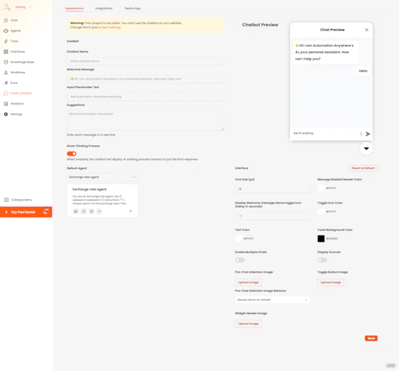 Chatbot Configuration - Automation Anywhere EKB Docs